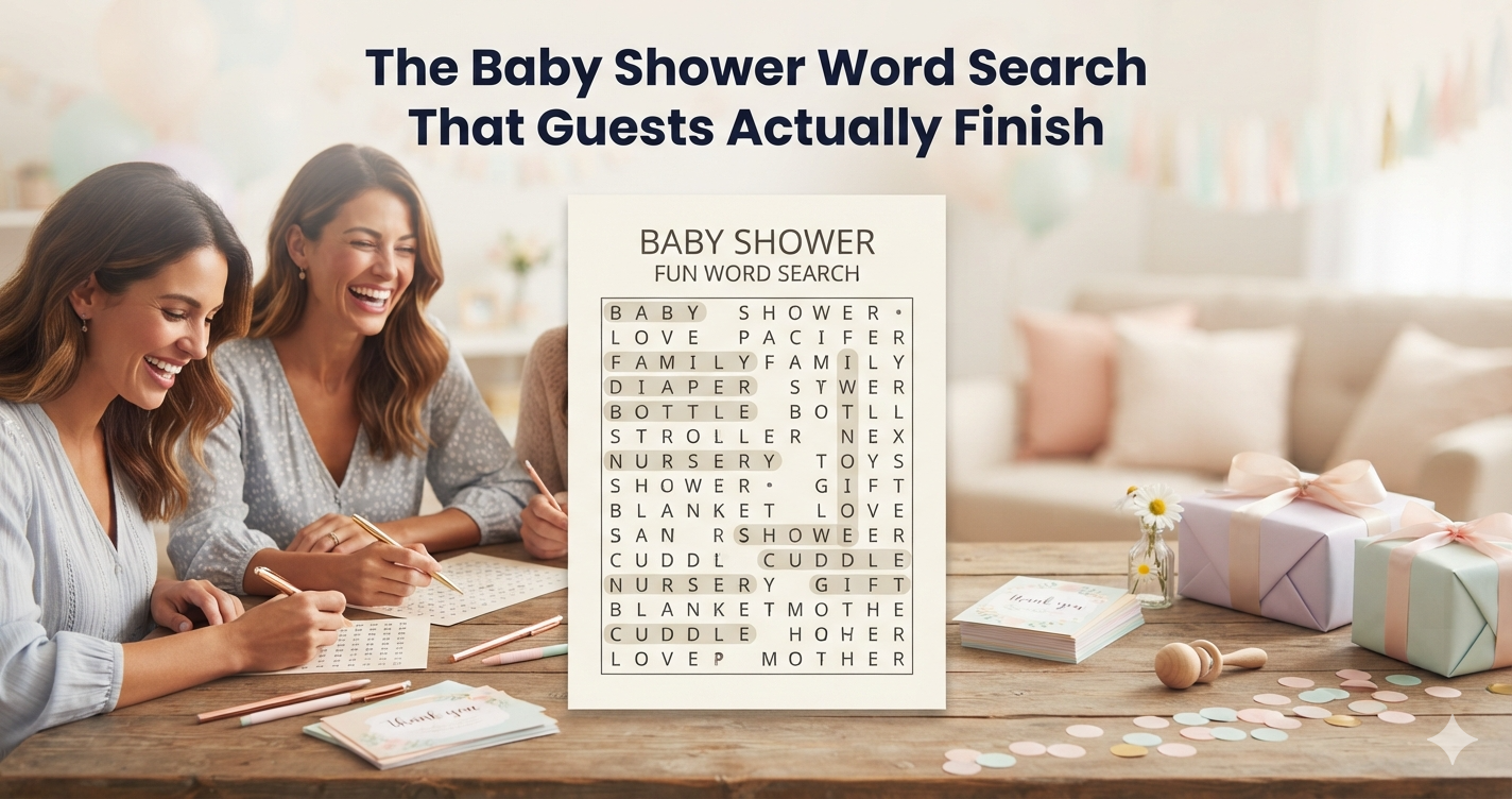 Featured illustration for The baby shower word search that guests actually finish