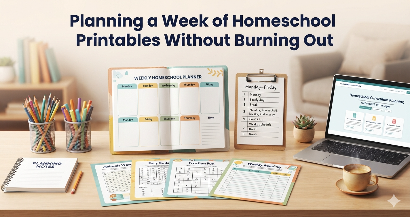 Featured illustration for Planning a week of homeschool printables without burning out