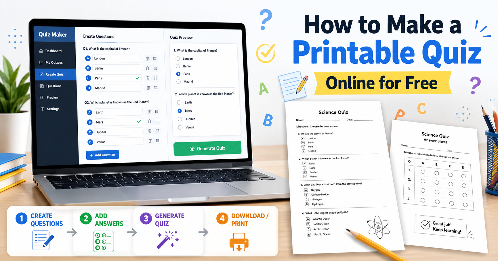 Featured illustration for How to make a printable quiz online for free